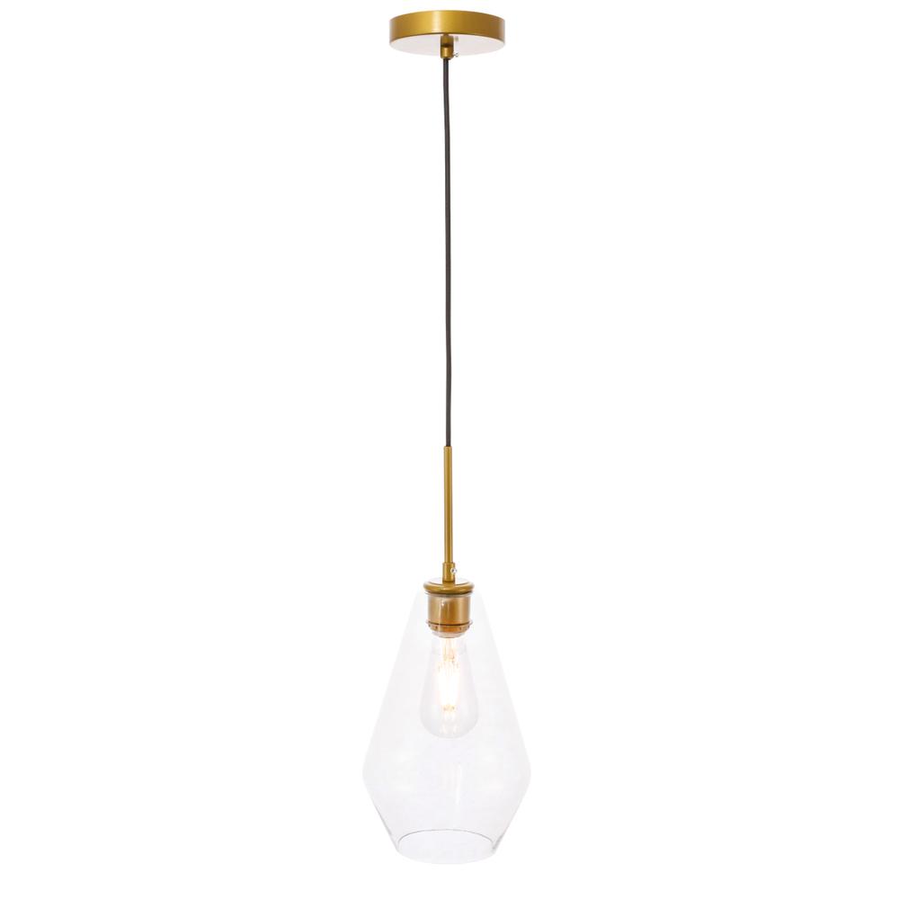 Gene 1 light Brass and Clear glass pendant. Picture 3