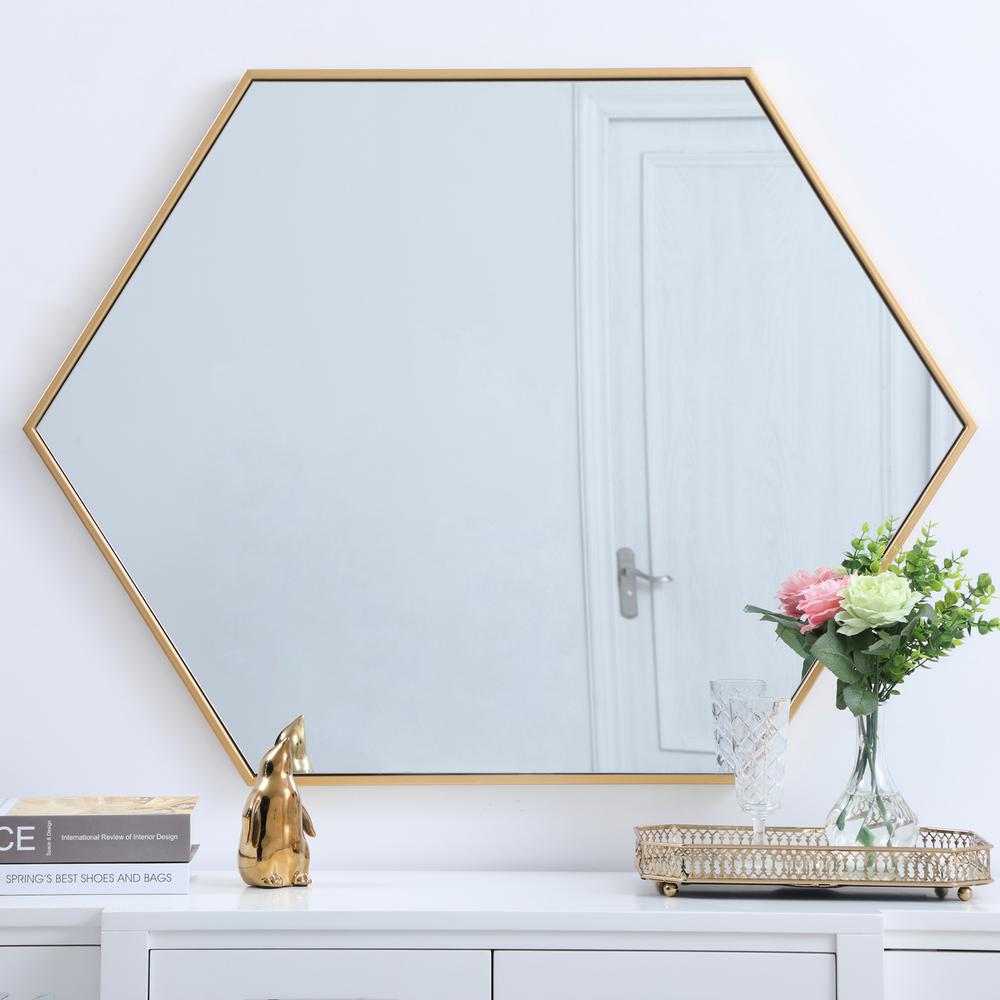 Metal frame hexagon mirror 30 inch in Brass. Picture 6