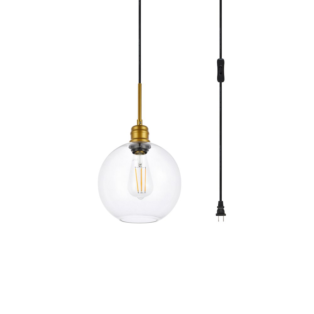 Emett 1 Light Brass And Clear Glass Plug In Pendant. Picture 3