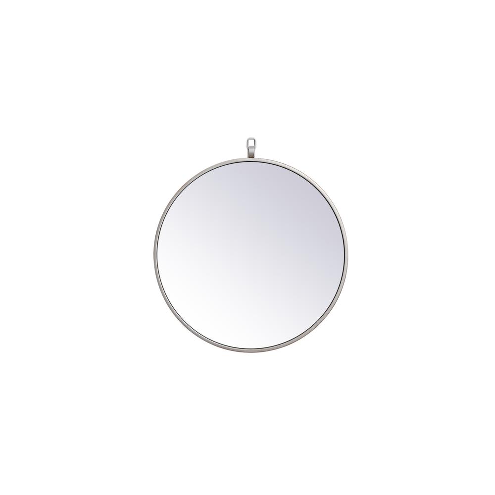 Metal frame round mirror with decorative hook 18 inch in silver. Picture 1