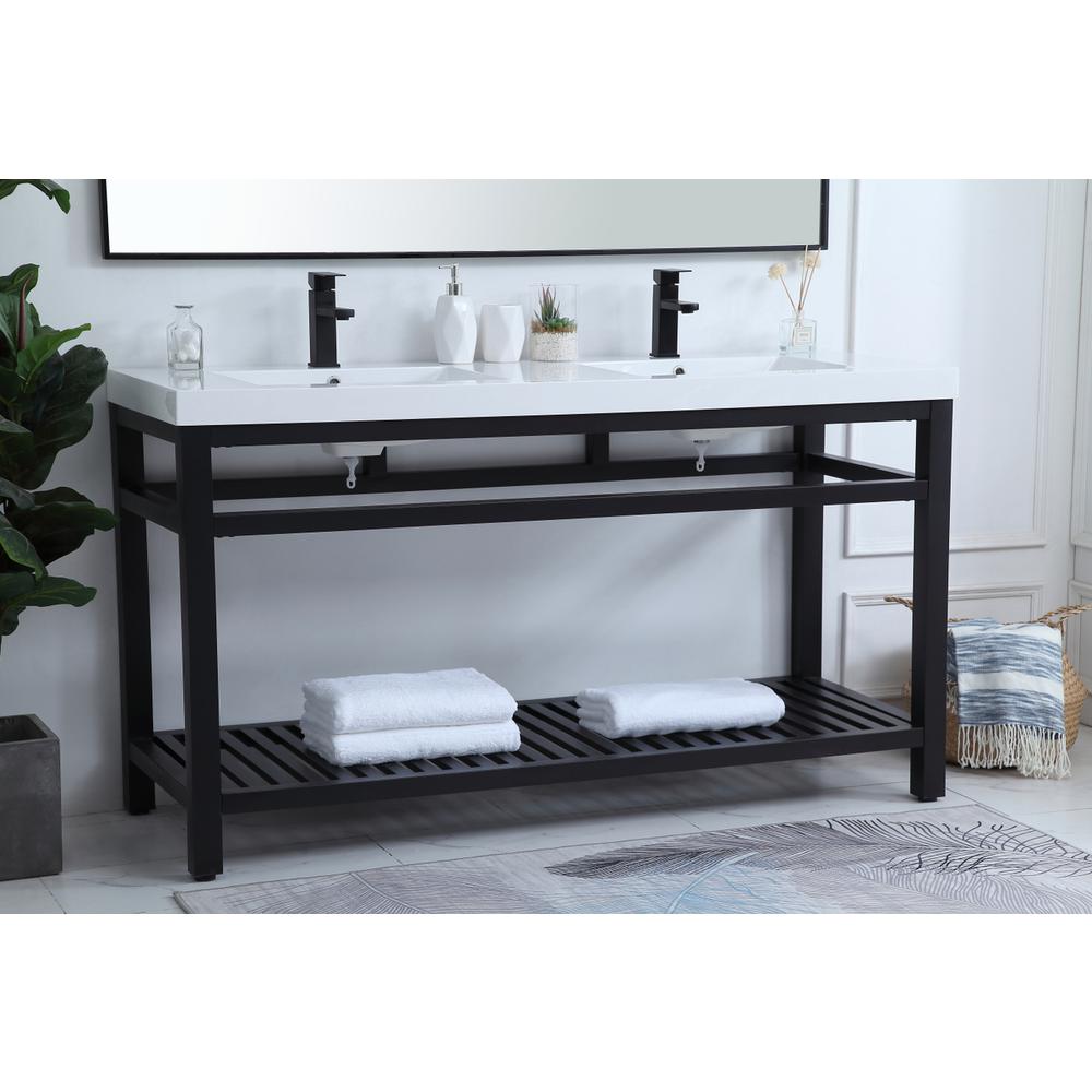 60 inch Double Bathroom Metal Vanity in Black. Picture 2