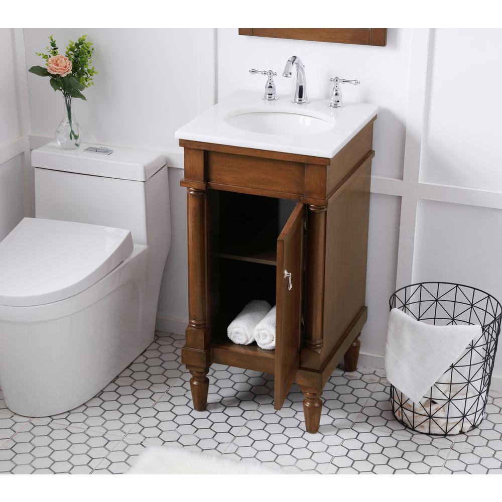 18 inch Single Bathroom vanity in walnut  with ivory white engineered marble. Picture 3