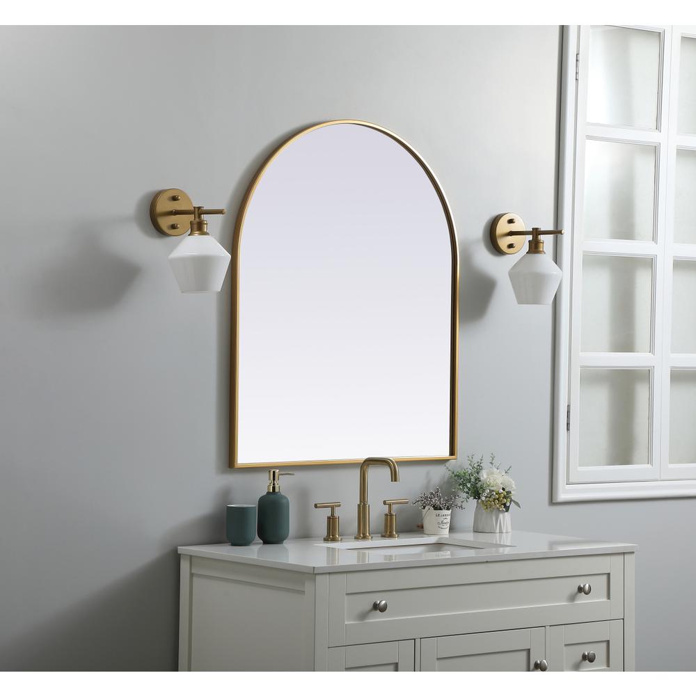 Metal Frame Arch Mirror 30x36 Inch in Brass. Picture 2