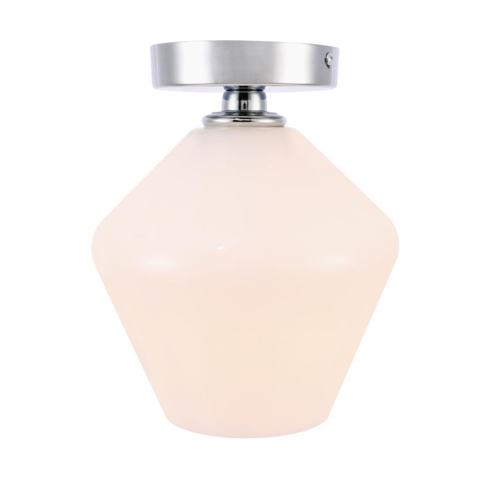 Gene 1 light Chrome and Frosted white glass Flush mount. Picture 1