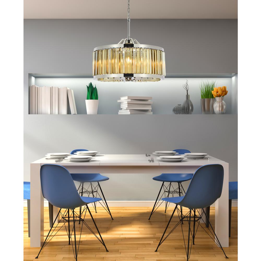 Chelsea 8 light polished nickel Chandelier Golden Teak (Smoky) Royal Cut Crystal. Picture 8