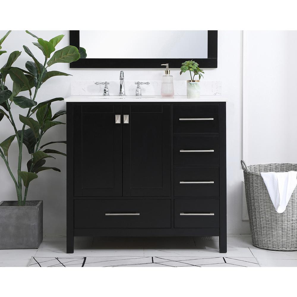 36 inch Single Bathroom Vanity in Black with Backsplash. Picture 14
