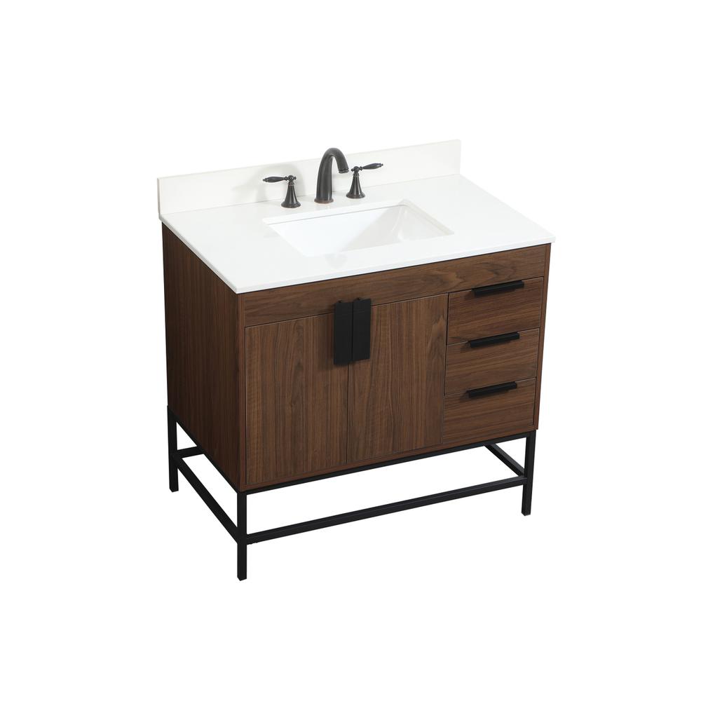 36 inch Single bathroom vanity in walnut with backsplash. Picture 8