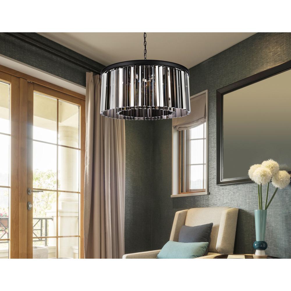 Sydney 8 light Matte Black Chandelier Silver Shade (Grey) Royal Cut Crystal. Picture 8