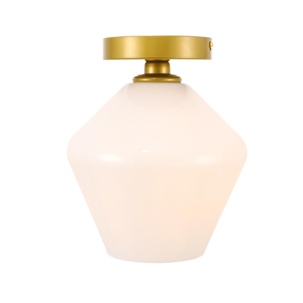 Gene 1 light Brass and Frosted white glass Flush mount. Picture 1