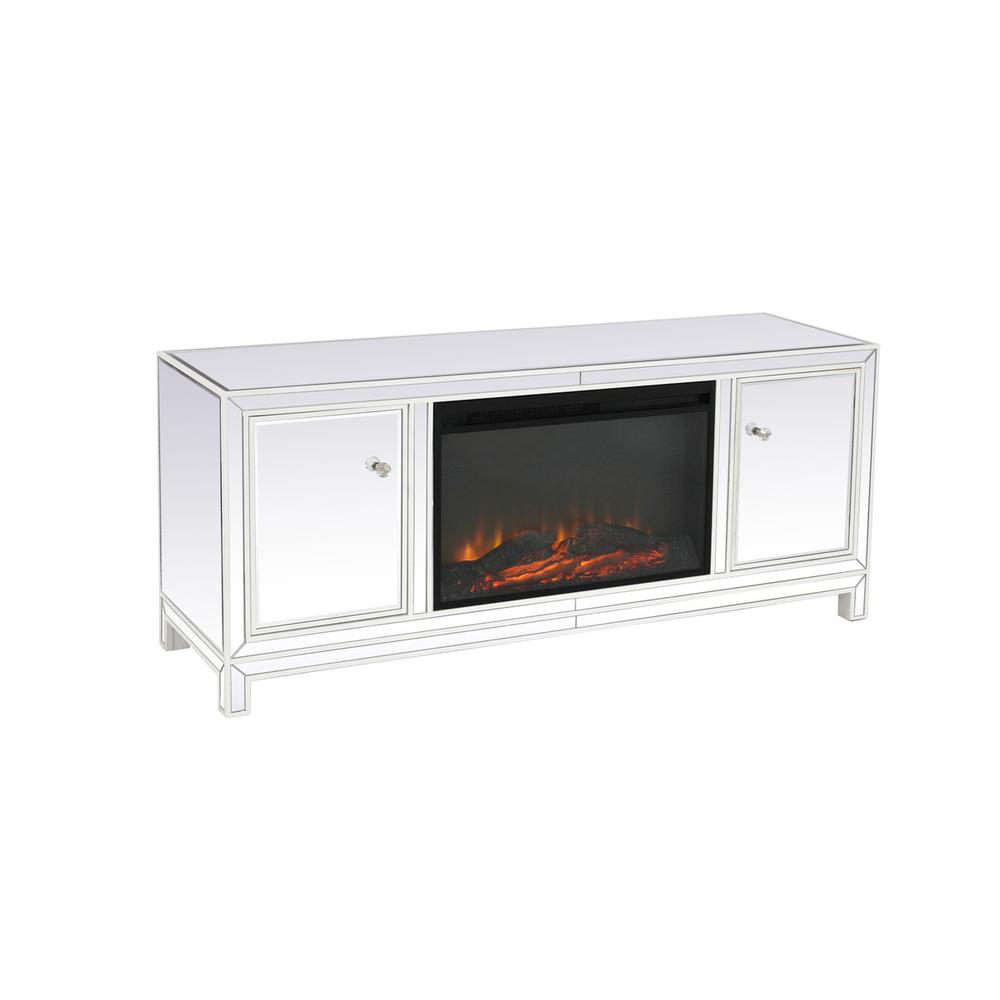 60 in. mirrored TV stand with wood fireplace insert in white. Picture 3
