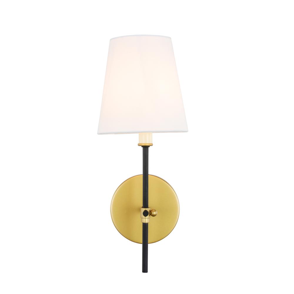 Mel 1 light Brass and Black and White shade wall sconce. Picture 1