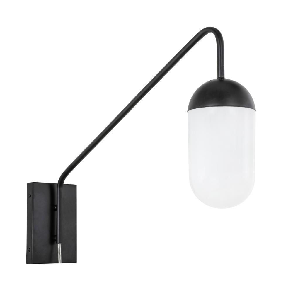 Kace 1 light Black and frosted white glass wall sconce. Picture 2