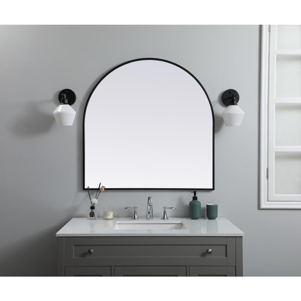 Metal Frame Arch Mirror 36x36 Inch in Black. Picture 9