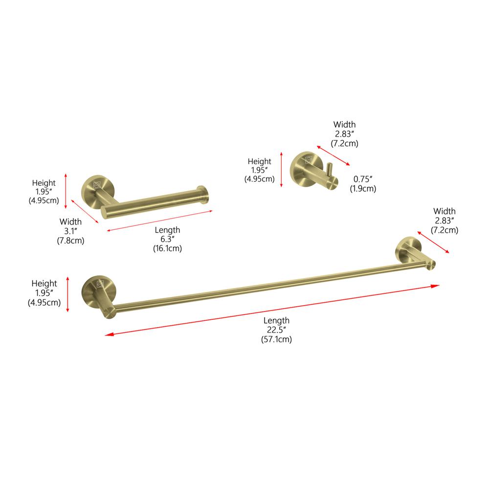 Freya 3-Piece Bathroom Hardware Set in Brushed Gold. Picture 9