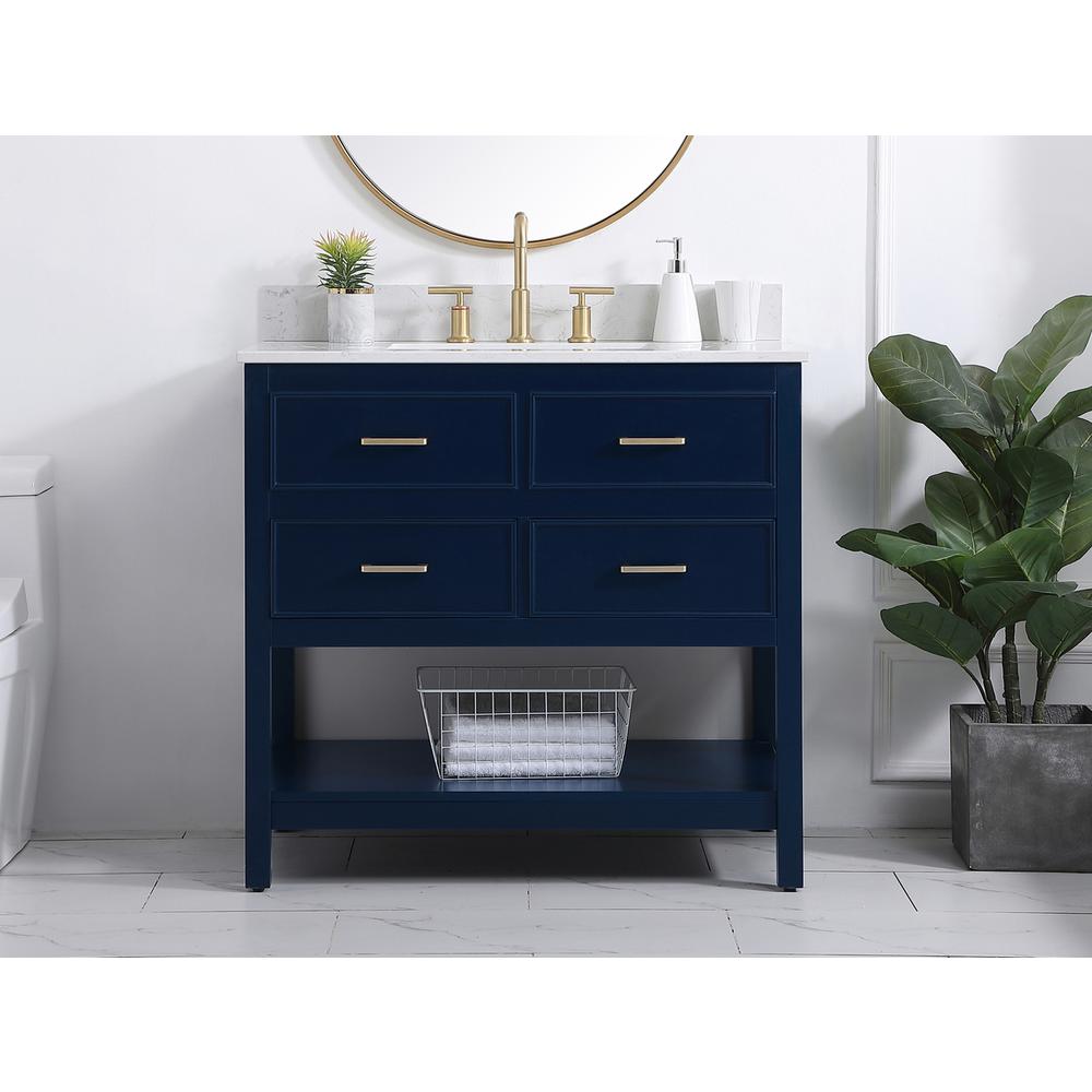 36 inch Single bathroom vanity in blue with backsplash. Picture 14