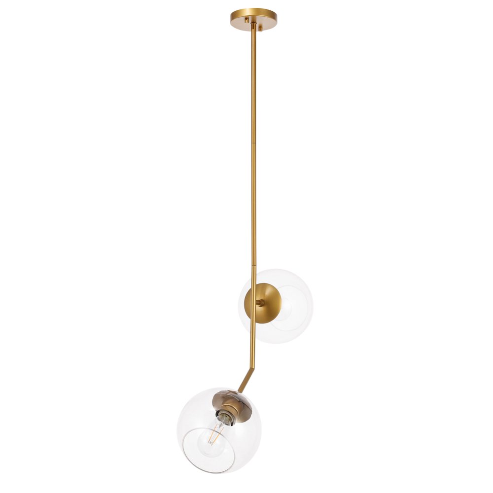 Ryland 2 Light Brass And Clear Glass Pendant. Picture 8