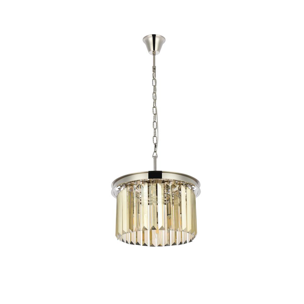 Sydney 3 light polished nickel Pendant Golden Teak (Smoky) Royal Cut Crystal. Picture 6