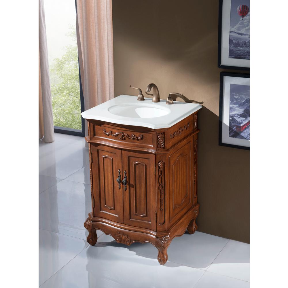 24 inch Single Bathroom vanity in Brown with ivory white engineered marble. Picture 10
