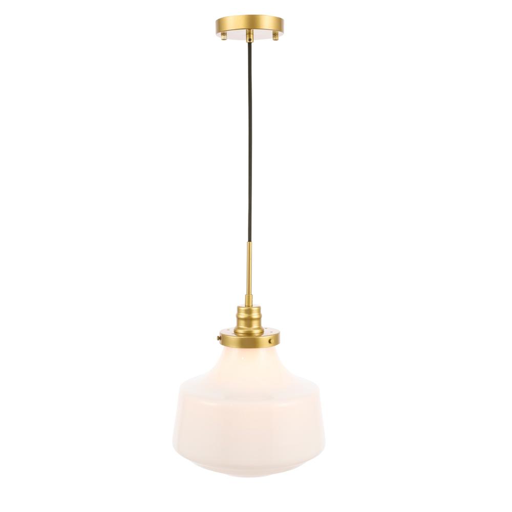 Lyle 1 light Brass and frosted white glass pendant. Picture 1