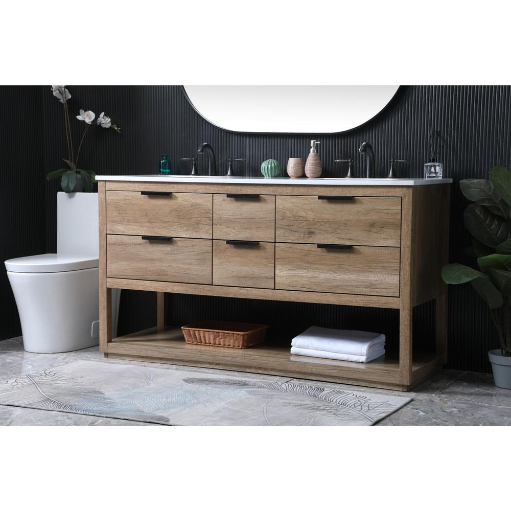 60 Inch Double Bathroom Vanity In Natural Oak. Picture 2