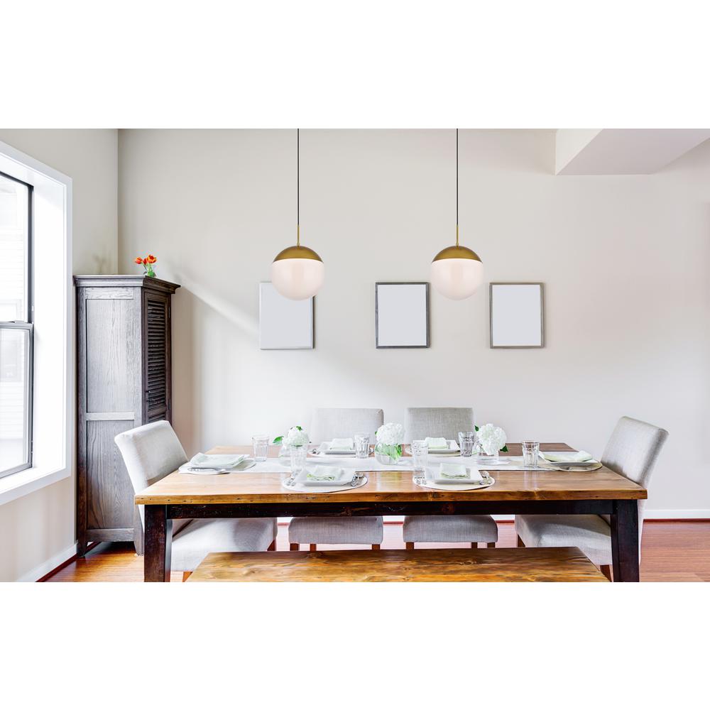 Eclipse 1 Light Brass Pendant With Frosted White Glass. Picture 6