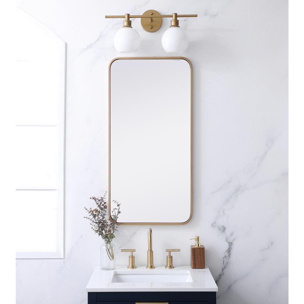 Soft corner metal rectangular mirror 18x36 inch in Brass. Picture 9