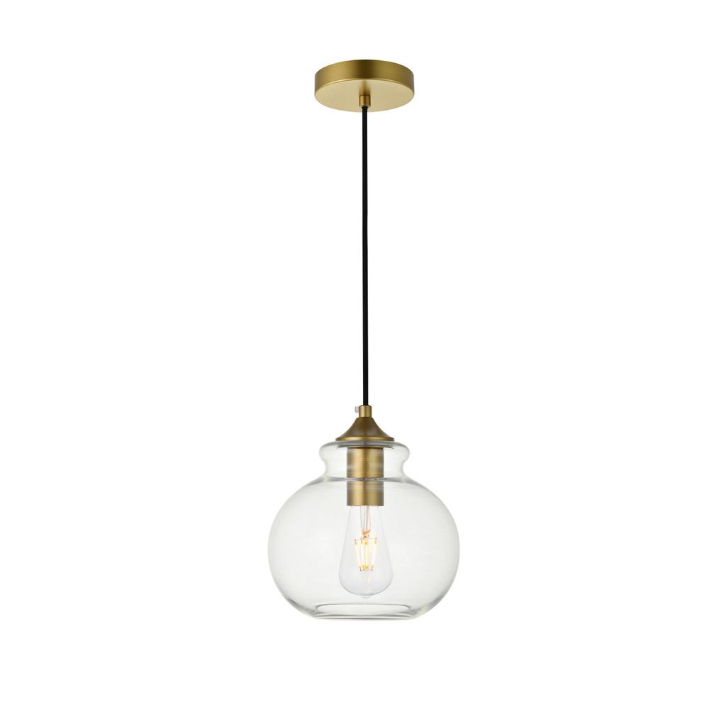 Destry 1 Light Brass Pendant With Clear Glass. Picture 1