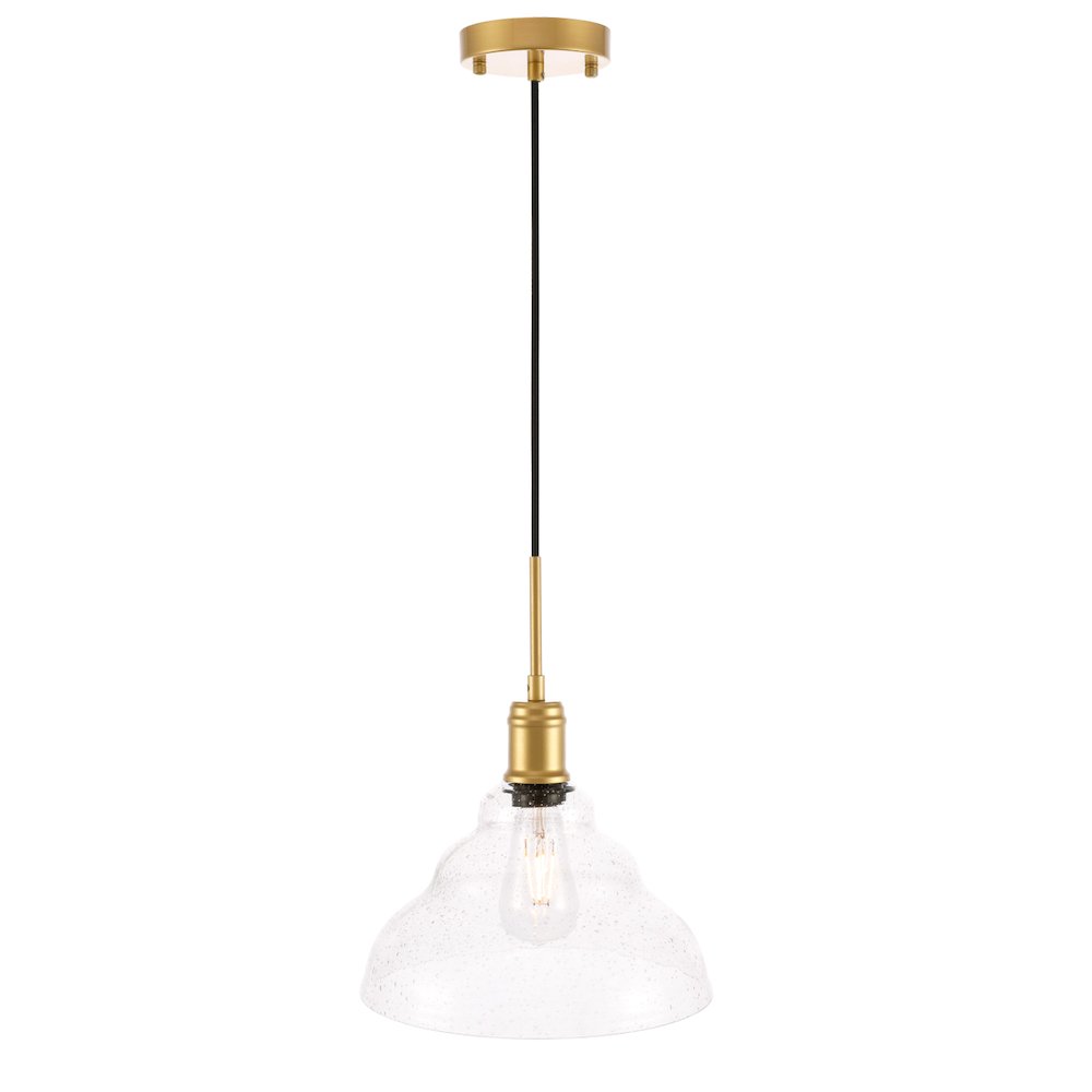 Gil 1 Light Brass And Clear Seeded Glass Pendant. Picture 7