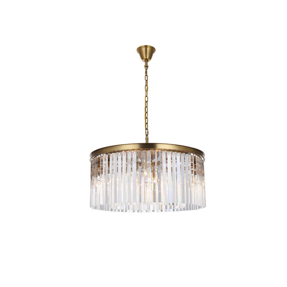 Sydney 31.5 inch round crystal chandelier in satin gold. Picture 1