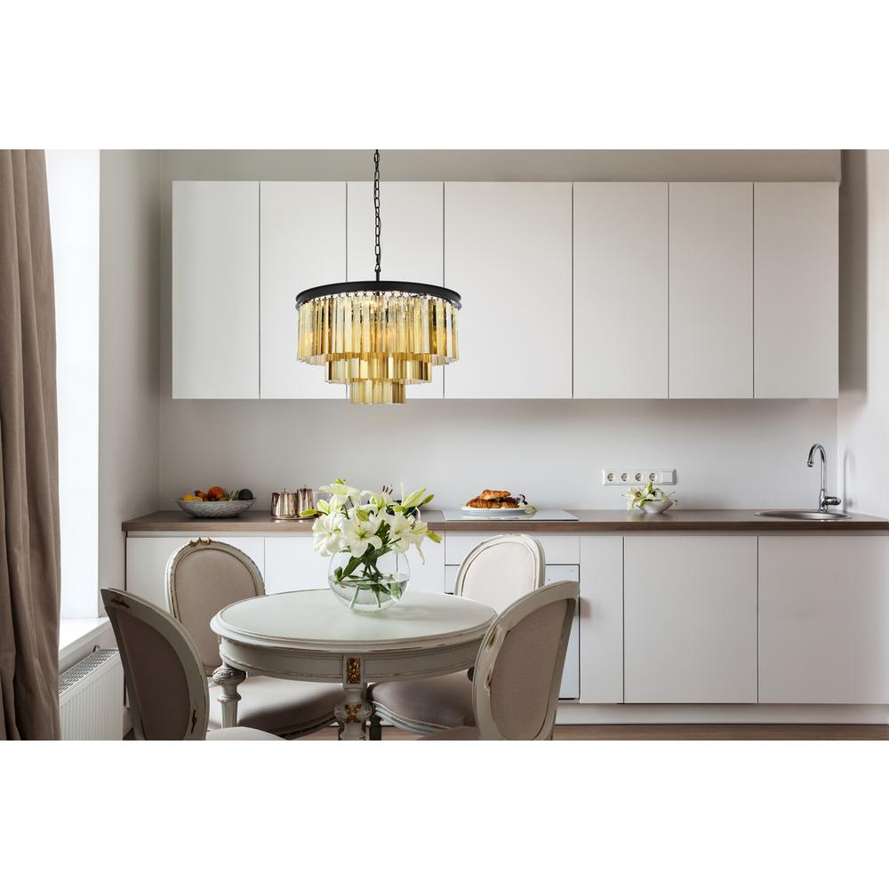 Sydney 9 light Matte Black Chandelier Golden Teak (Smoky) Royal Cut Crystal. Picture 7