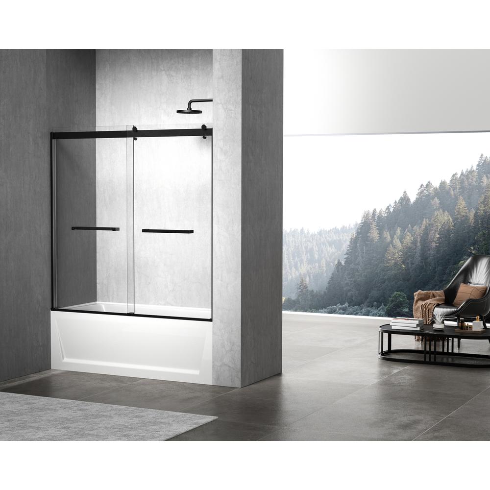 Frameless tub door 60 x 60 Matte Black. Picture 11