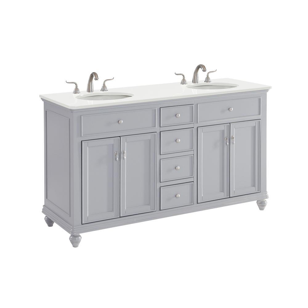 60 inch Double Bathroom vanity in Light Grey with ivory white engineered marble. Picture 6
