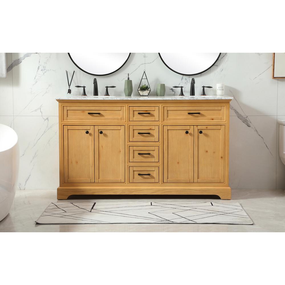 60 inch double bathroom vanity in natural wood. Picture 14