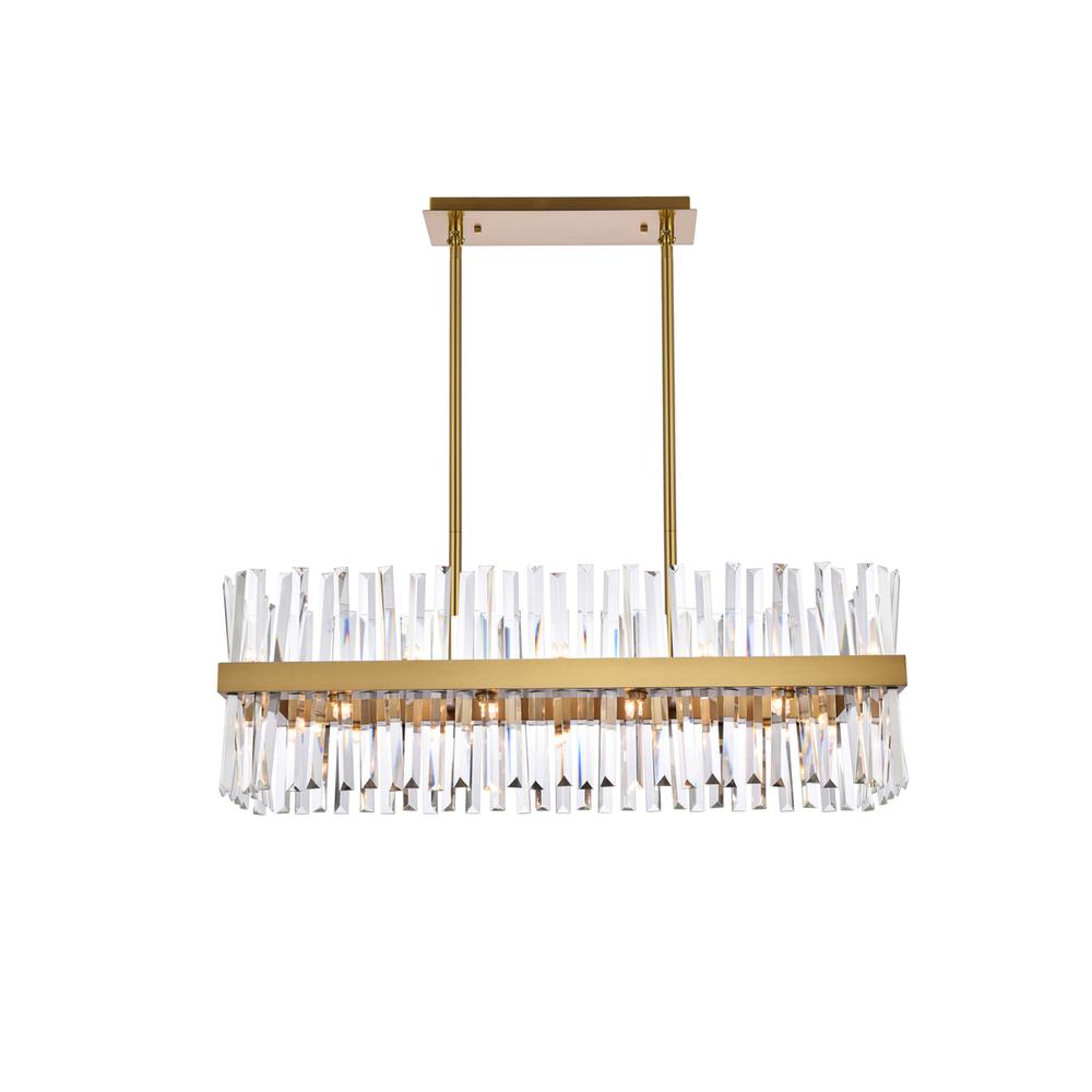 Serephina 36 inch crystal rectangle chandelier light in satin gold. Picture 1