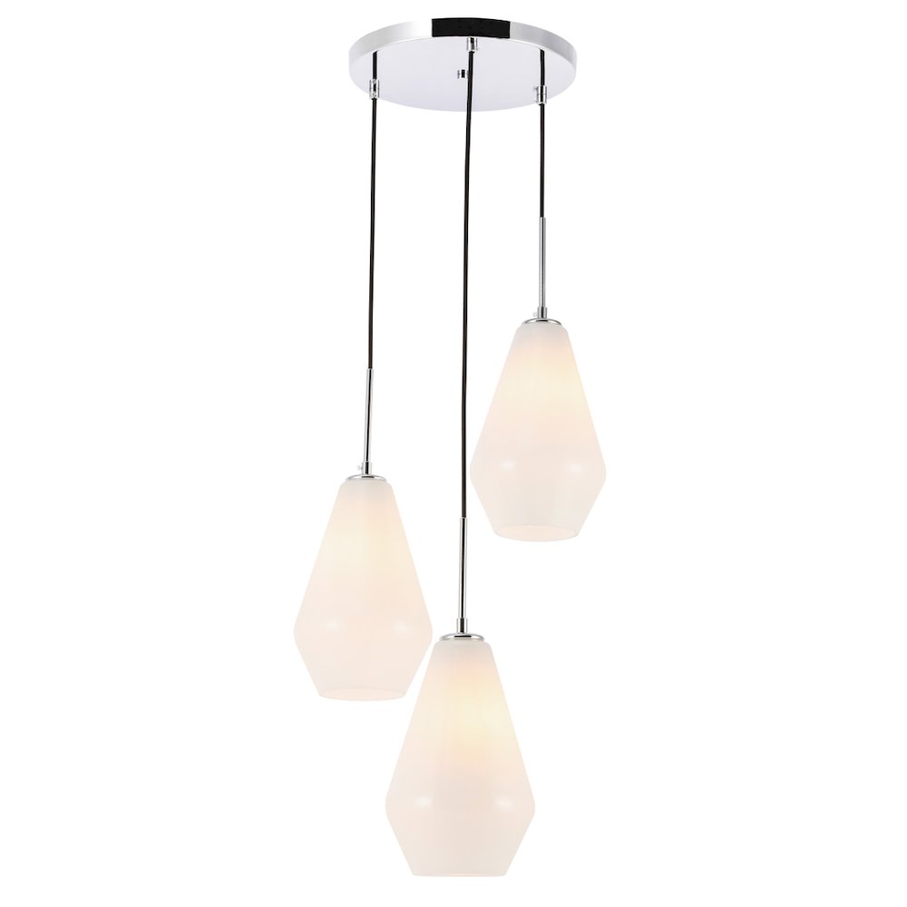 Gene 3 Light Chrome And Frosted White Glass Pendant. Picture 1