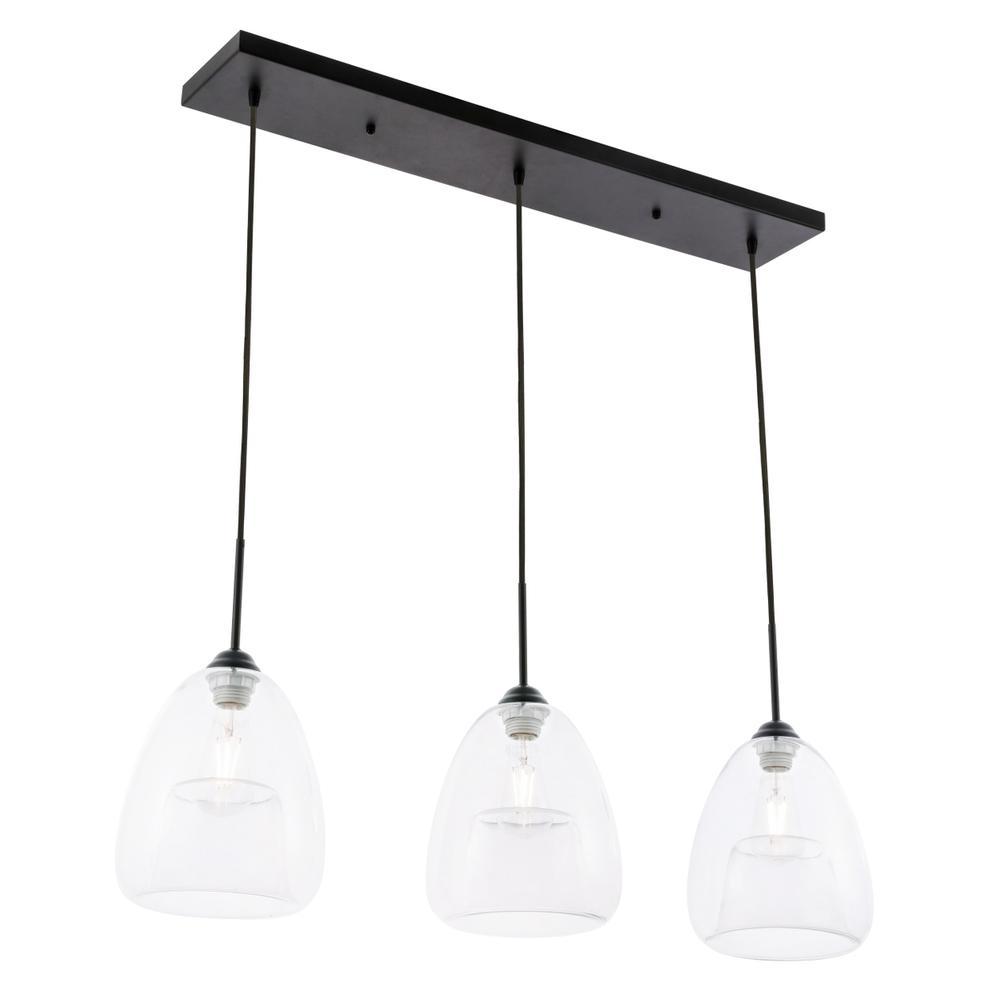 Kason 3 light Black and Clear glass pendant. Picture 5