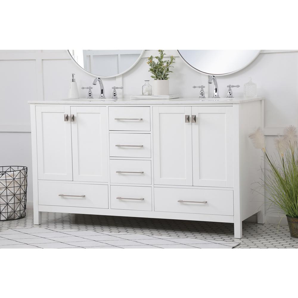 60 inch Double Bathroom Vanity in White. Picture 2