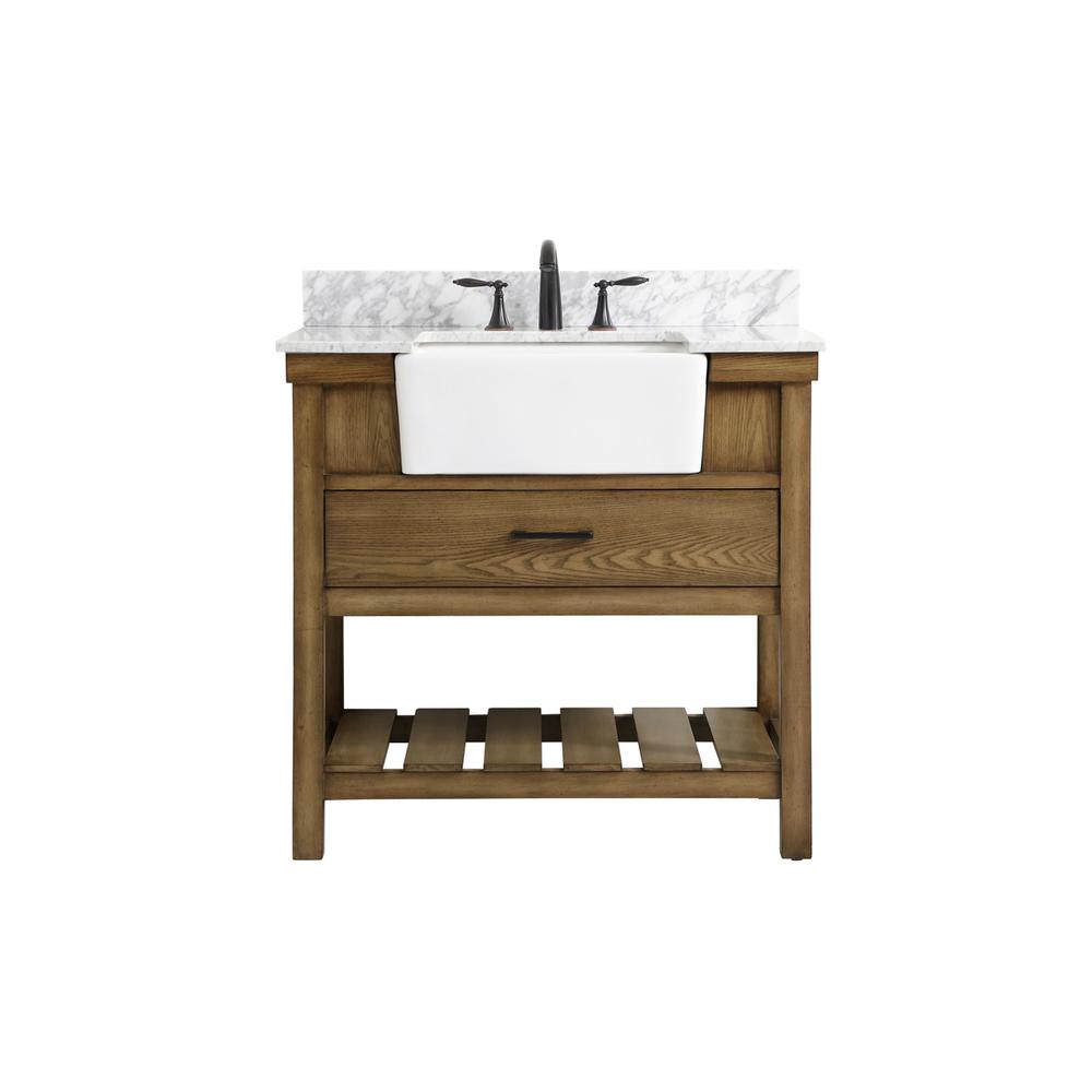 36 inch Single bathroom vanity in driftwood with backsplash. Picture 1