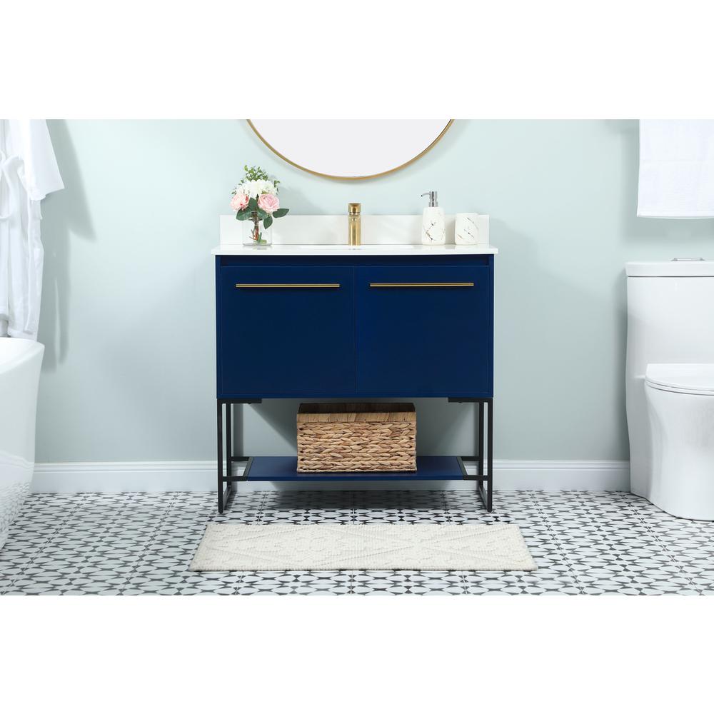 36 inch Single bathroom vanity in blue with backsplash. Picture 14