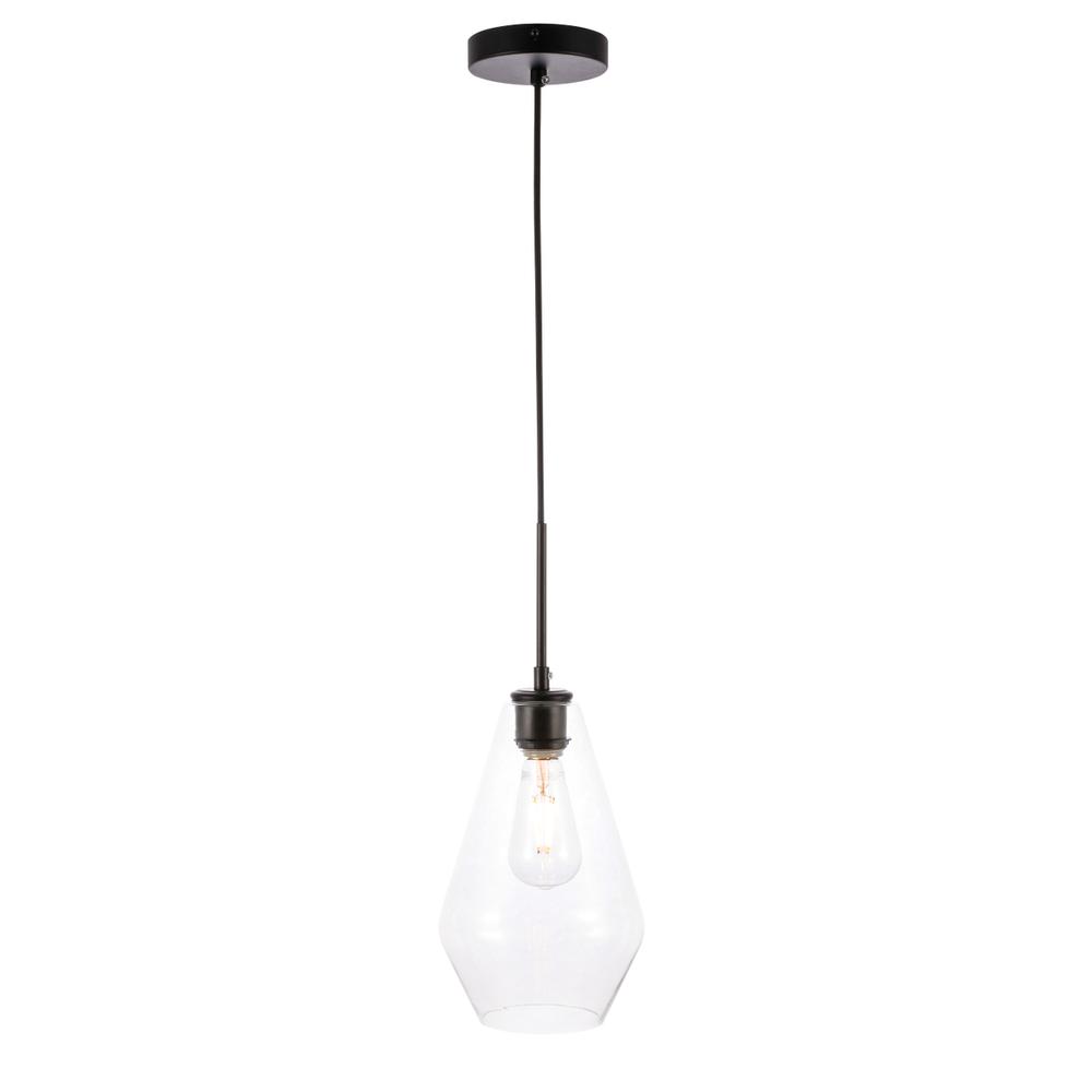 Gene 1 light Black and Clear glass pendant. Picture 1