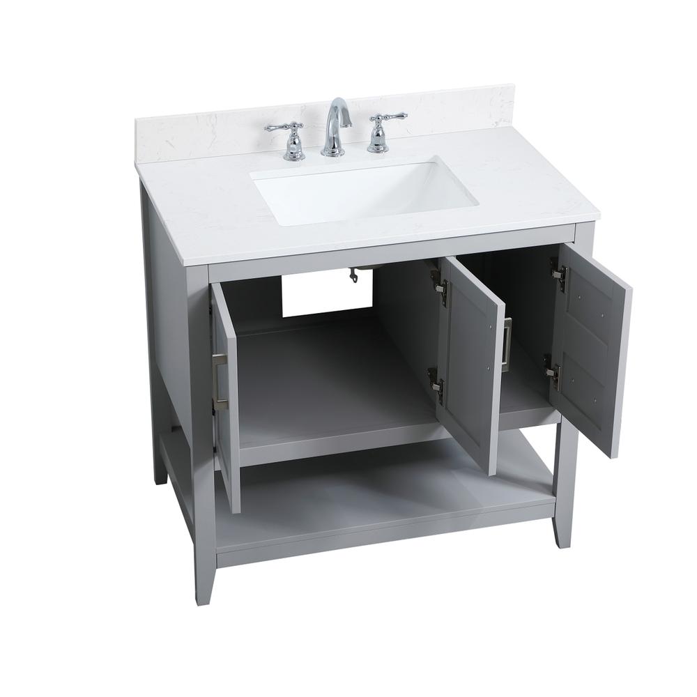 36 inch Single Bathroom Vanity in Grey with Backsplash. Picture 10