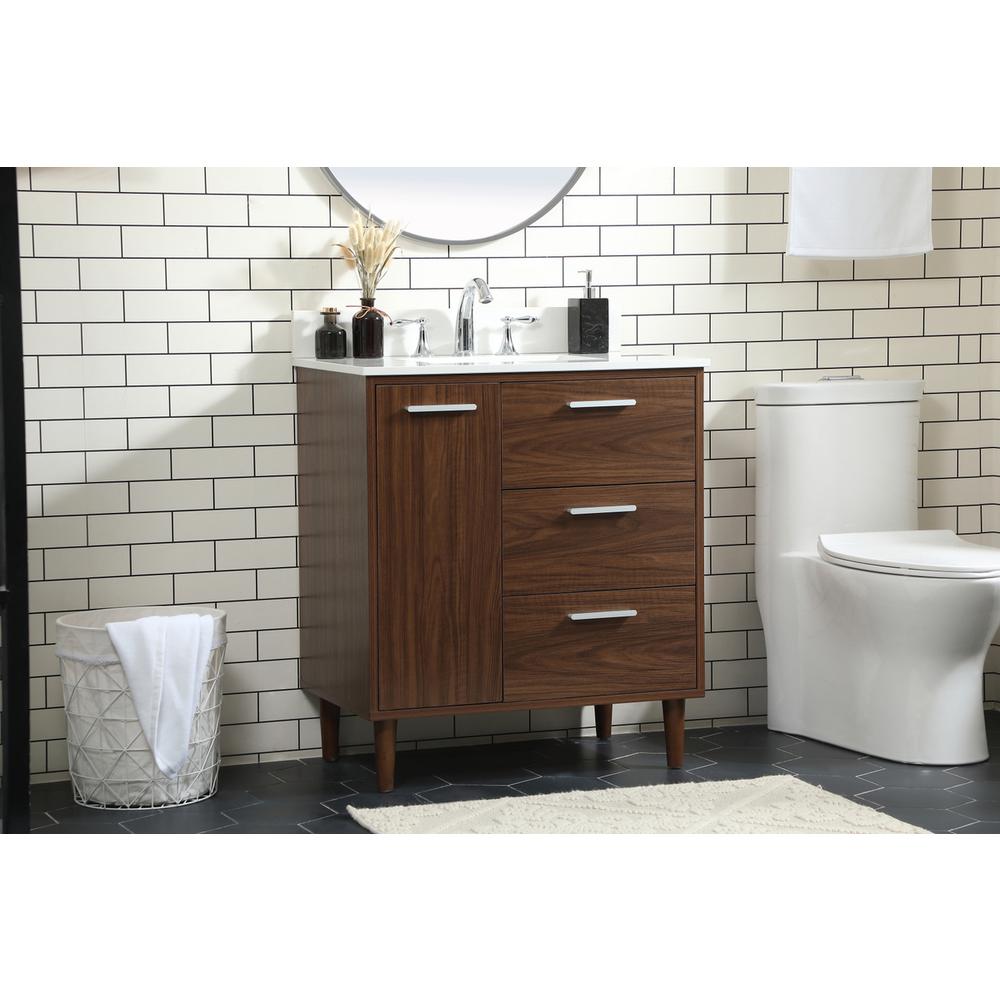 30 inch bathroom vanity in Walnut with backsplash. Picture 2