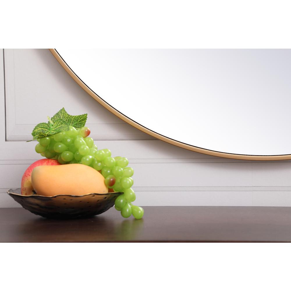 Metal frame round mirror with decorative hook 39 inch in Brass. Picture 3