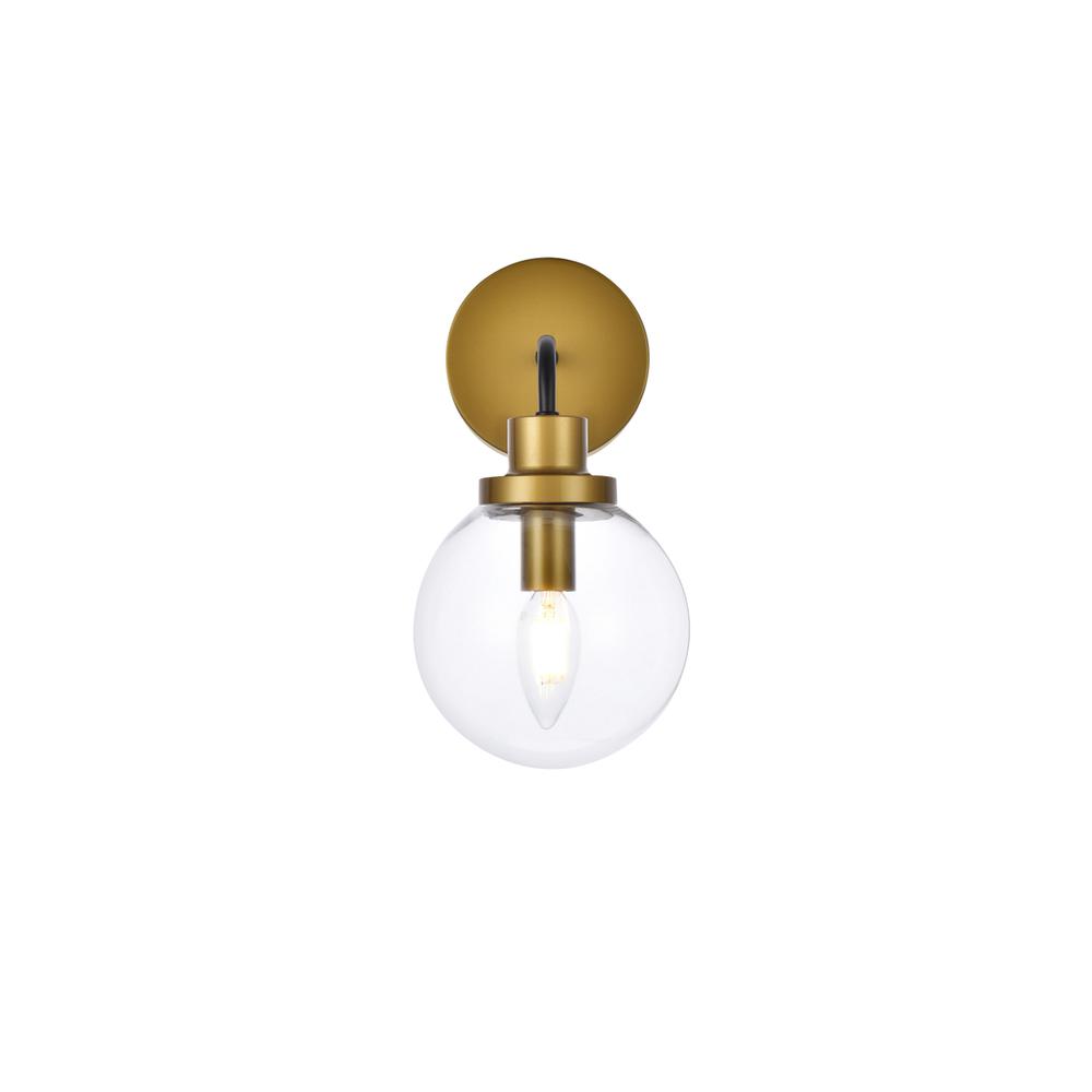 Hanson 1 light bath sconce in black with brass with clear shade. Picture 1