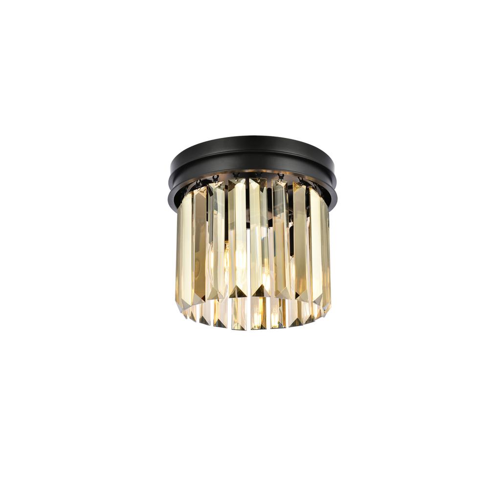 Sydney 3 light Matte Black Flush Mount Golden Teak (Smoky) Royal Cut Crystal. Picture 2