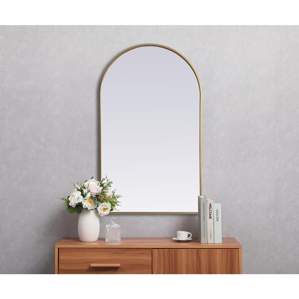 Metal Frame Arch Mirror 24x40 Inch in Brass. Picture 3