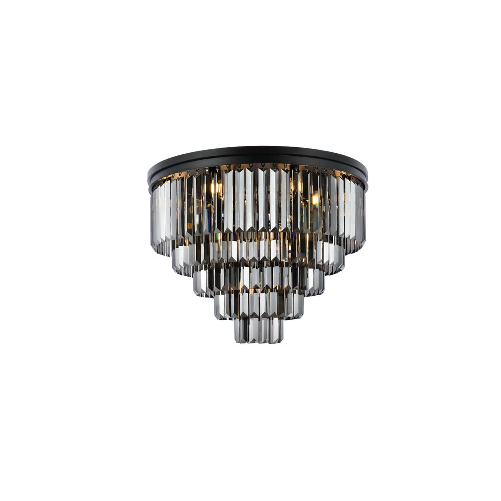 Sydney 17 light Matte Black Flush Mount Silver Shade (Grey) Royal Cut Crystal. Picture 1