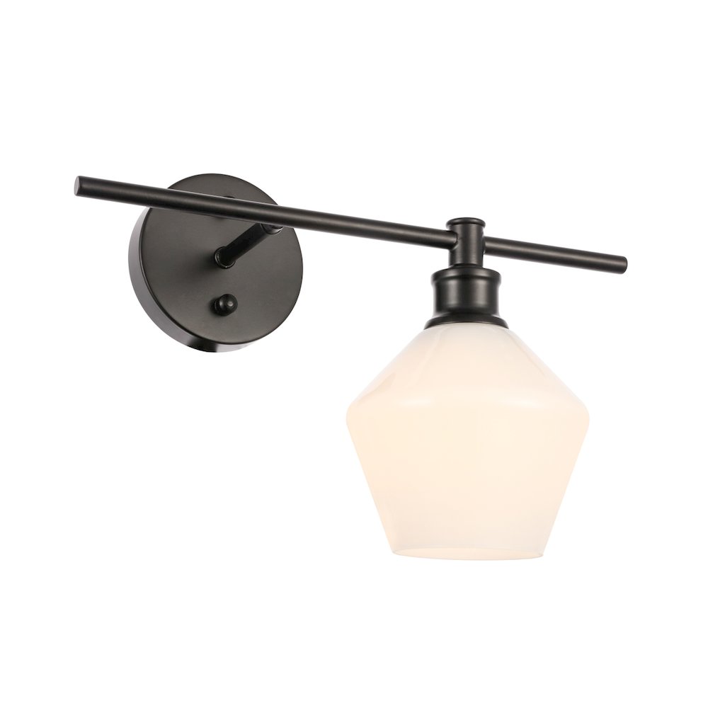 Gene 1 Light Black And Frosted White Glass Right Wall Sconce. Picture 3