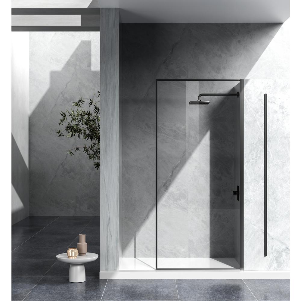 Fixed framed shower door 35 x 76 Matte Black. Picture 1