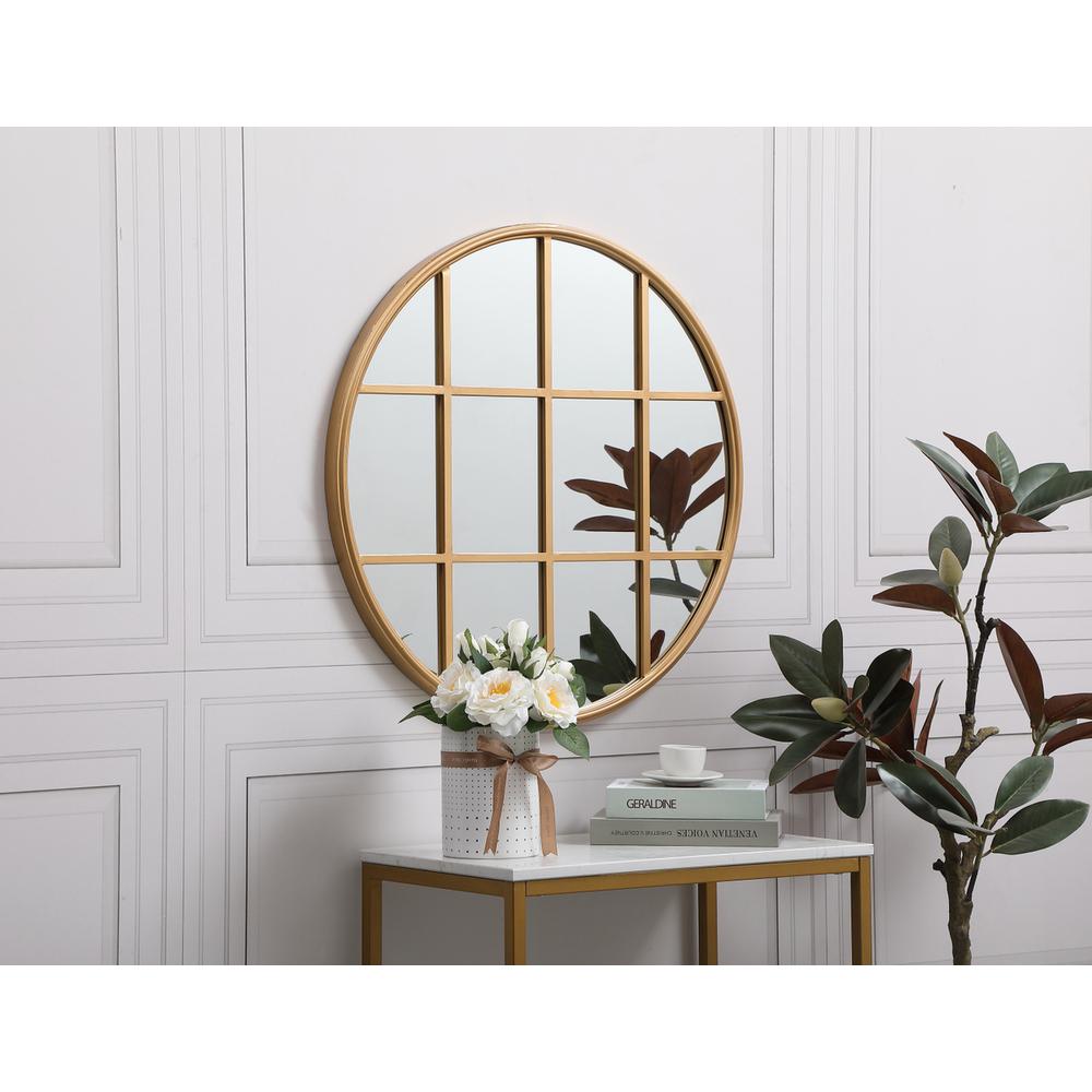 Metal windowpane mirror 28 inch x 28 inch in Brass. Picture 2